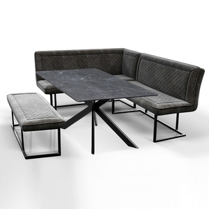 APO01 Black Dining Table + Corner Bench Set Lhf