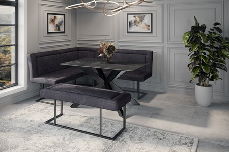 APO01 Black Dining Table + Corner Bench Set Lhf