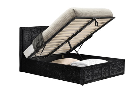 Double Ottoman Bed Black Crushed Velvet