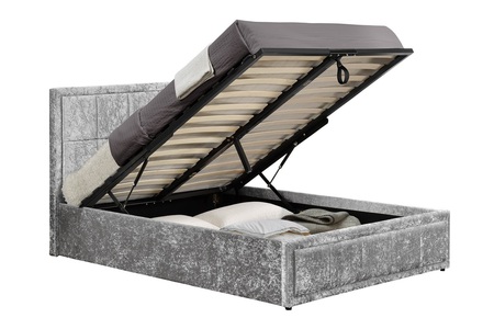 Double Ottoman Bed Steel Crushed Velvet