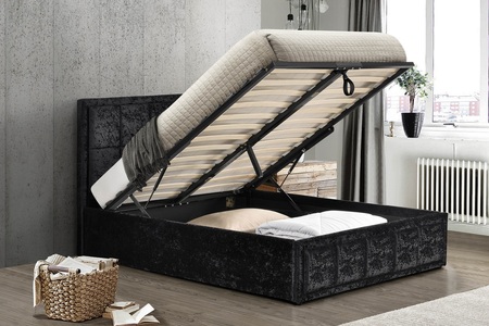 Small Double Ottoman Bed Black Crushed Velvet