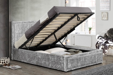 King Ottoman Bed Steel Crushed Velvet
