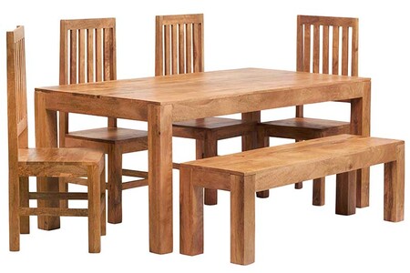6 Ft Dining Set With Bench & 4 Slatted Chairs
