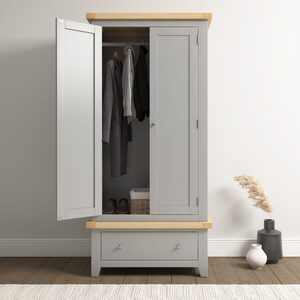 100-101-230 WINDSOR 2 DOOR 1 DRAWER WARDROBE - PEBBLE GREY/OAK