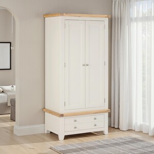 100-101-231 WINDSOR 2 Door 1 Drawer Wardrobe Ivory/Oak