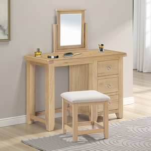100-107-026 WINDSOR 3 DRAWER DRESSING TABLE SET - NATURAL OAK/OAT FABRIC