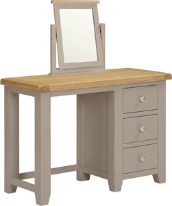 100-107-035 WINDSOR 3 DRAWER DRESSING TABLE AND MIRROR - PUTTY/OAK