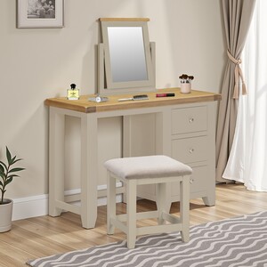 100-107-036 WINDSOR 3 DRAWER DRESSING TABLE SET - PUTTY/OAK/OAT FABRIC