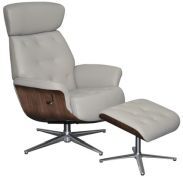 Swivel Recliner & Footsool - Imported Leather/Match