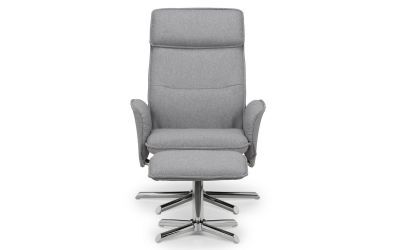 ARI001 Recliner & Stool With Chrome Base - Grey Linen