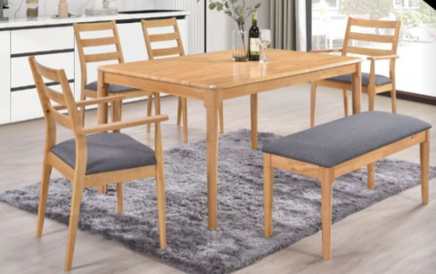 16008 150cm Dining Set (Table + 2 chairs + 2 Carvers + Bench