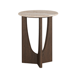 9041 Round Side Table With Travertine Top