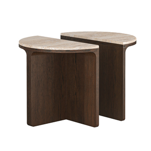 9042 Half Moon Nest Of Table With Travertine Top