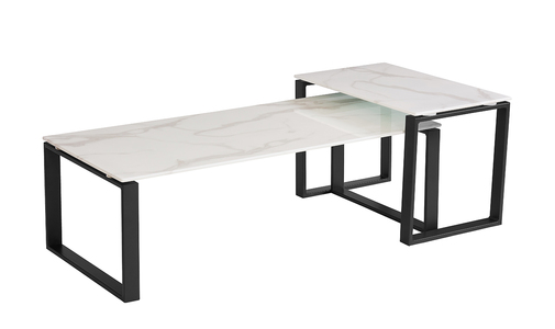 Cce-007-WH Coffee Table Set - White Marbled Glass