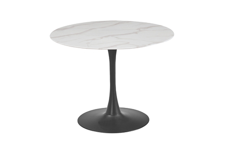 Cce-080-WH Round Dining Table 800 - White Marbled Glass