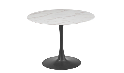 Cce-101-WH Round Dining Table 1000 - White Marbled Glass