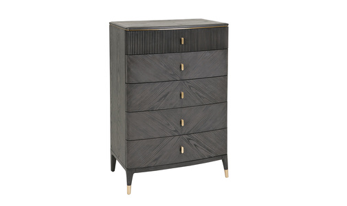 Dil-412-EB Tall Chest 5 Drawer Ribbed Top Drw - Ebony