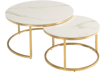 POR01 Round Coffee Table Set Kass Gold / Brushed Gold