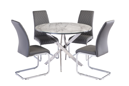 Ald02 Round Grey Marble Table And 4 X Tok01 Grey Dining Chairs