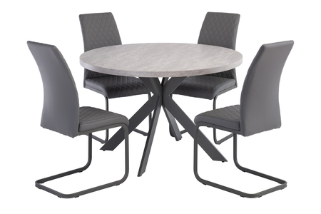 Rim21 Round Table Grey & Hud01 Dining Chairs X 4