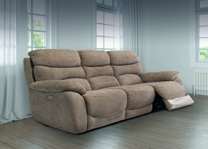 LAY03SAND Fabric Electric Recliner 3 Seater Sand