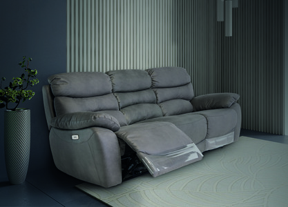 LAY03GREY Fabric Grey Electric Recliner 3 Seater Grey