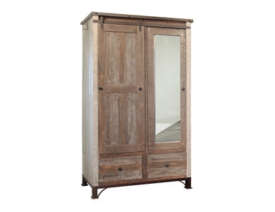 IFD966ARMOIRE 2 Drawer, 1 Sliding Door, 1 Mirror Door Armoire "Antique"