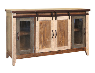 IFD962STAND-60 2 Glass Doors 2 Sliding Doors 60" TV Stand "Antique"