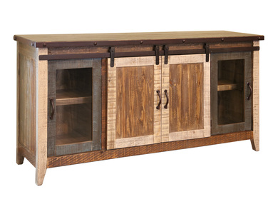 IFD962STAND-70 2 Glass Doors 2 Sliding Doors 70" TV Stand "Antique"