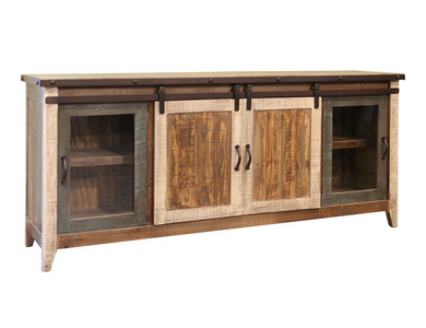 IFD962STAND-80 2 Glass Doors 2 Sliding Doors 80" TV Stand "Antique"