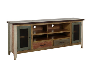 IFD968STAND 2 Drawer 2 Iron Mesh Doors 76" TV Stand "Antique"