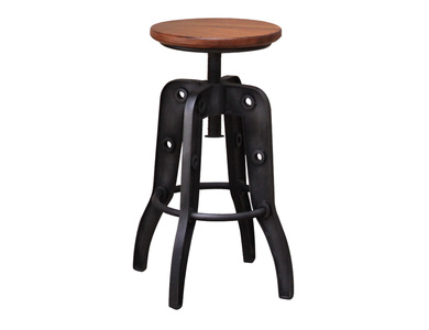 IFD866BS2430 Wooden Round Seat Adjustable 24-30" Swivel Iron Base Barstool "Parota"