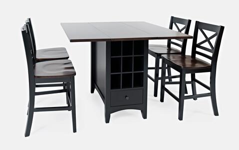 5pc 1846-48 X Back Asbury Park Counter Drop Leaf Table W/(4) X Back Stools