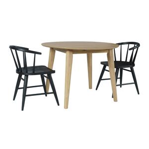 3pc 2421-PERCYNAT Percy Drop Leaf Table Natural W/ 2 Fitz Chairs - Black