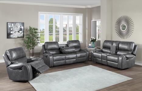 KE800G3PC Manual Reclining Sofa, Glider Console Loveseat, Swivel Glider Recliner, Gray