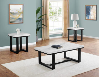 LC2003PC White Marble Top Cocktail & 2 End Tables