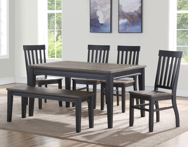 RN5006PC Noir Dining Table, 4 Side Chairs, 1 Bench