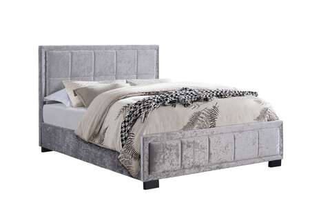 HANFB4STEV2 Small Double Bed Steel Crushed Velvet