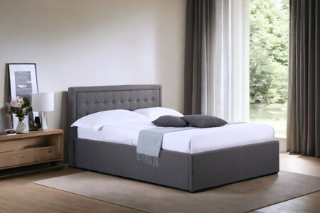 HOUOTTO Bed Frame - Grey Fabric