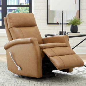 Bristol manual swivel glider recliner in Russet glove-soft leather with 360-degree swivel and pillow-top seat