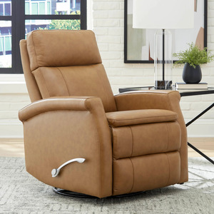 Bristol manual swivel glider recliner in Russet glove-soft leather with 360-degree swivel and pillow-top seat