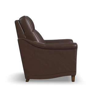 Close up traditional leather recliner nailhead trim detail
