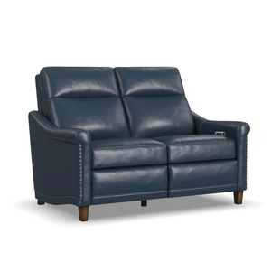 Traditional power reclining loveseat with headrests leather Walla Walla furniture store