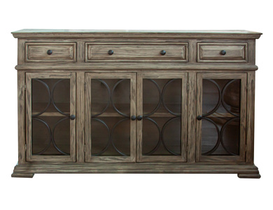 IFD410CONS 4 Glass Doors 3 Drawers Console "Bonanza"