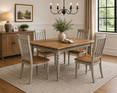 Barnwell 5 piece dining set with 66 inch leg table and 4 rake back chairs
