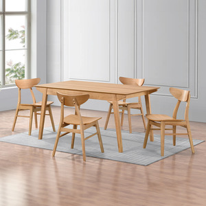 Uptown 5 piece dining set with 60 inch table and bent back chairs in natural oak finish