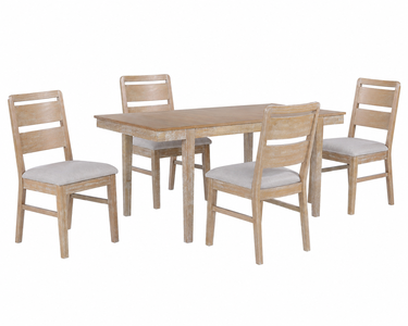 Townsend rustic oak 5-piece dining set with rectangular solid wood table and four cushioned dining chairs