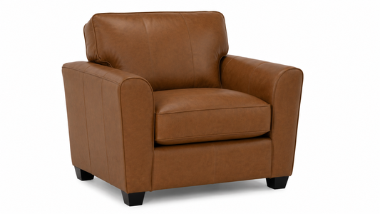 American made leather chair with attached back cushion