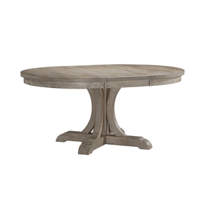 Xena Grey Oak Pedestal Dining Table with 18-Inch Extension Leaf