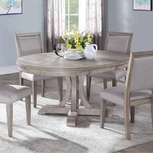 Xena Grey Oak Pedestal Dining Table with 18-Inch Extension Leaf